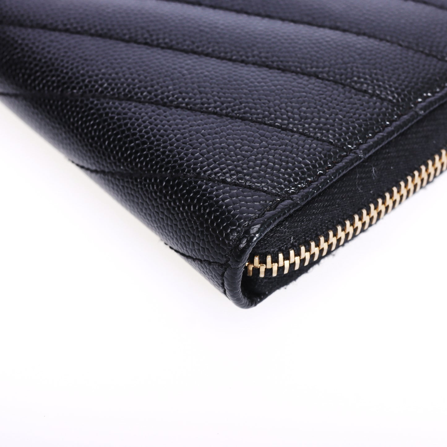 Pre-Owned Saint Laurent Zip-Around Black Grained Calfskin Long Wallet 45144967