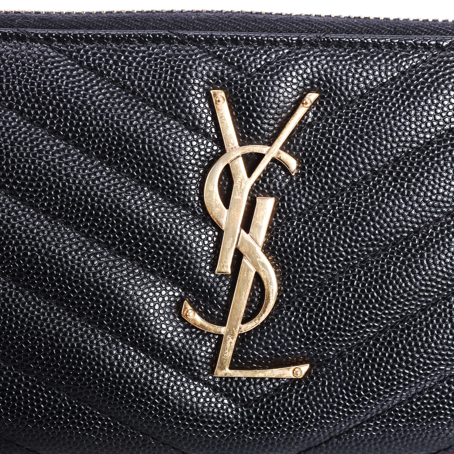 Pre-Owned Saint Laurent Zip-Around Black Grained Calfskin Long Wallet 45144967