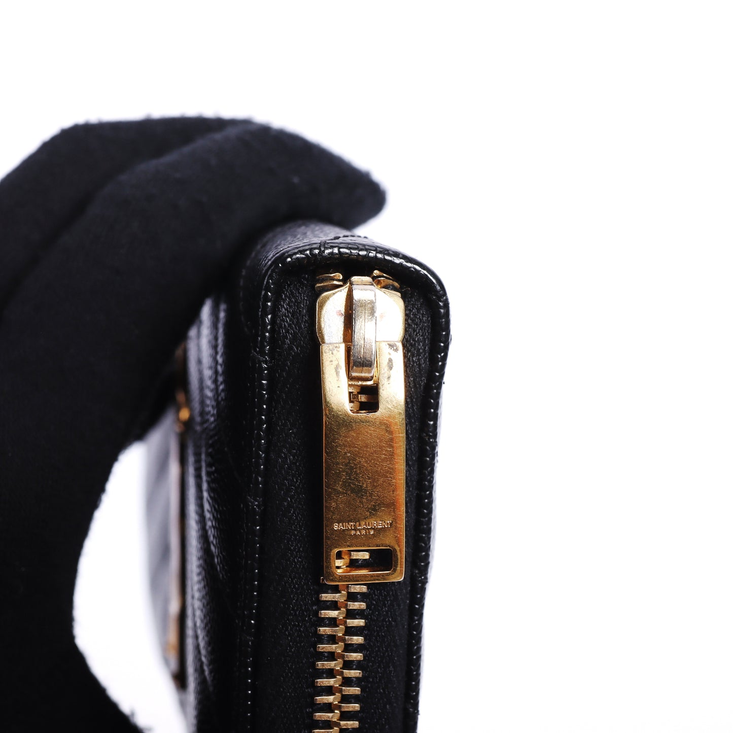Pre-Owned Saint Laurent Zip-Around Black Grained Calfskin Long Wallet 45144967