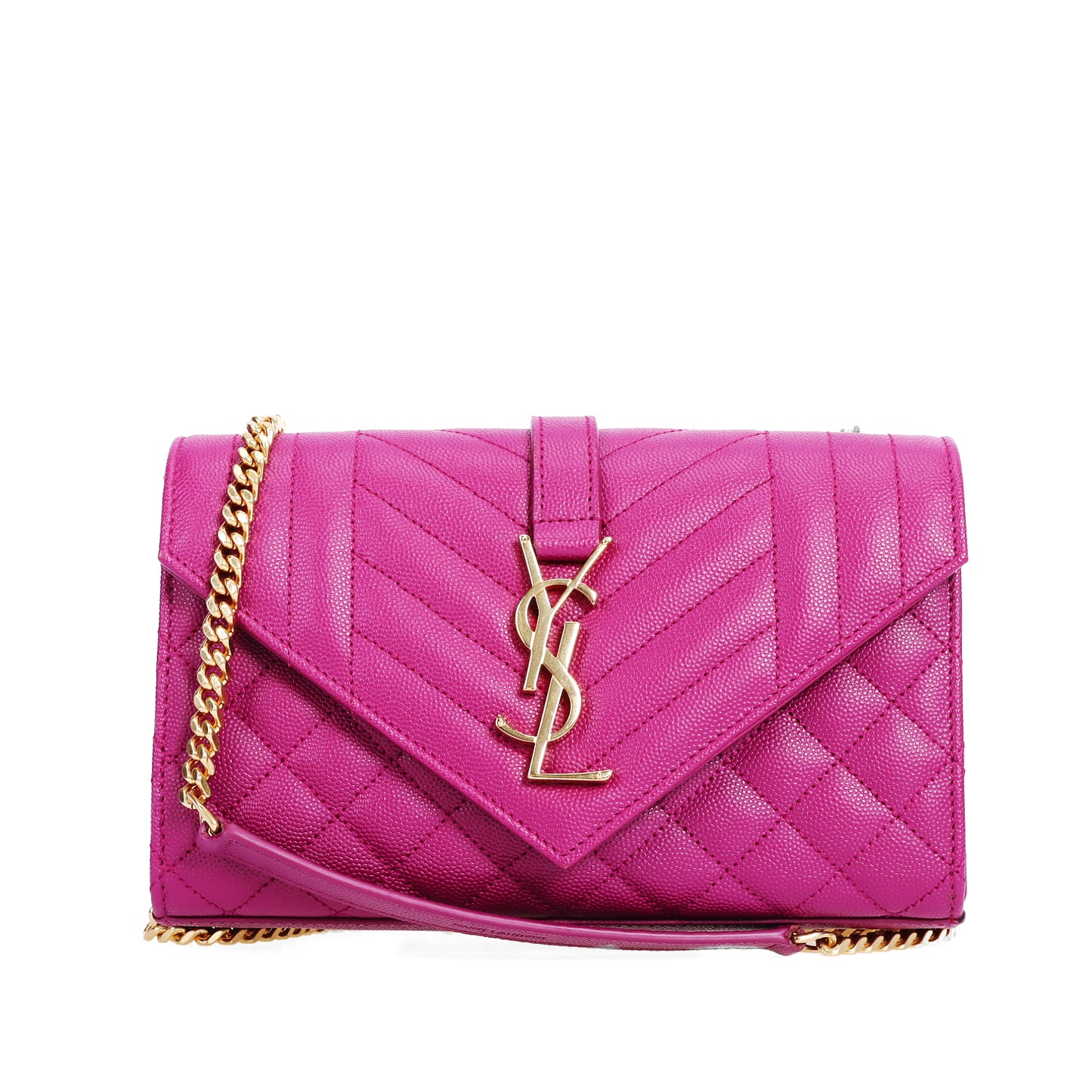 Pre-Owned Saint Laurent YSL Envelope Pink Grainy Leather Shoulder Bag 45258817 L