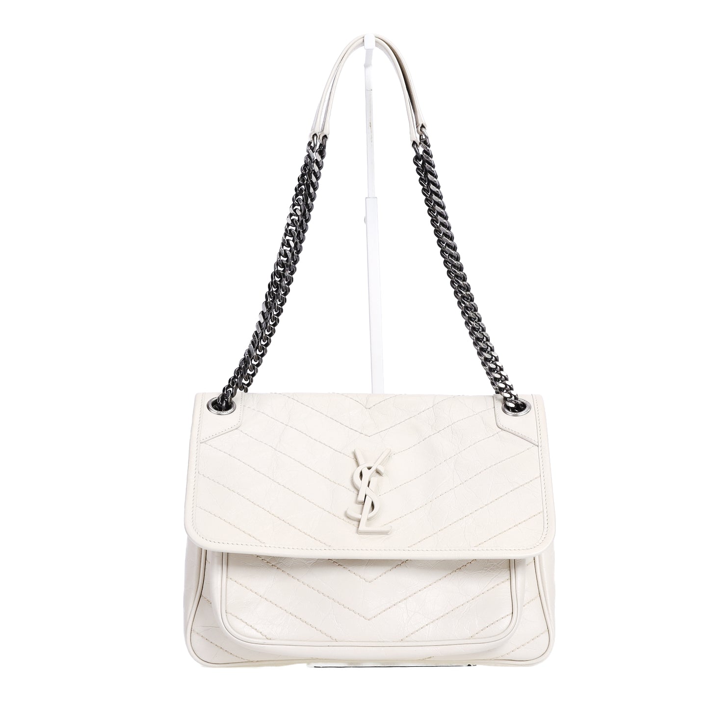 Pre-Owned Saint Laurent Niki White Calfskin Shoulder Bag 45316153 L
