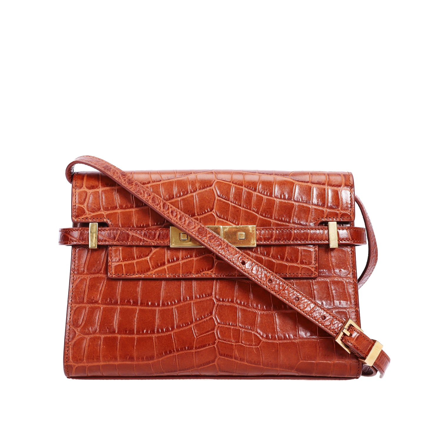 Pre-Owned Saint Laurent Brown Embossed Calfskin Shoulder Bag 45438332 L