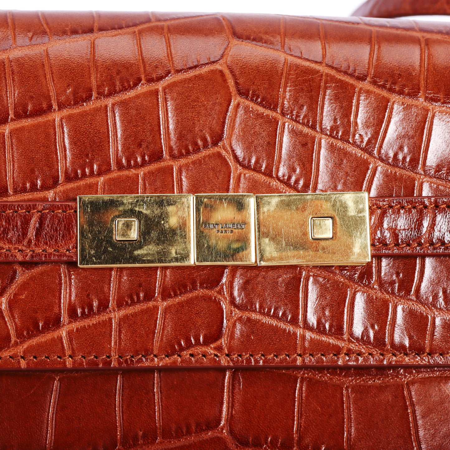 Pre-Owned Saint Laurent Brown Embossed Calfskin Shoulder Bag 45438332 L