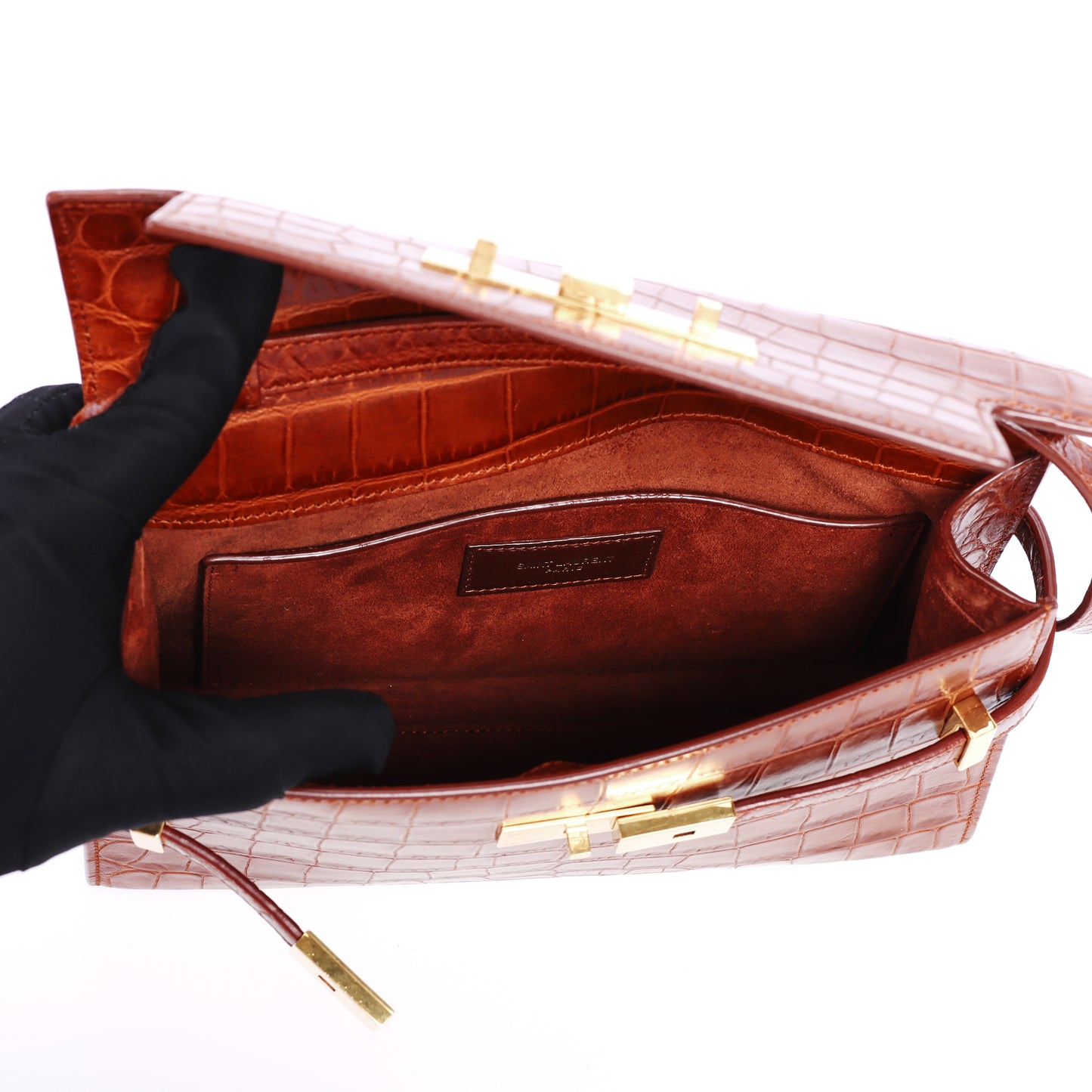 Pre-Owned Saint Laurent Brown Embossed Calfskin Shoulder Bag 45438332 L