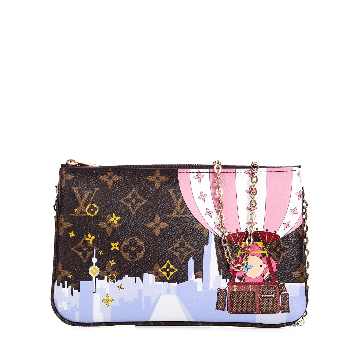 Pre-Owned Louis Vuitton Double Zip Pochette Brown Coated Canvas Crossbody Bag 46381780