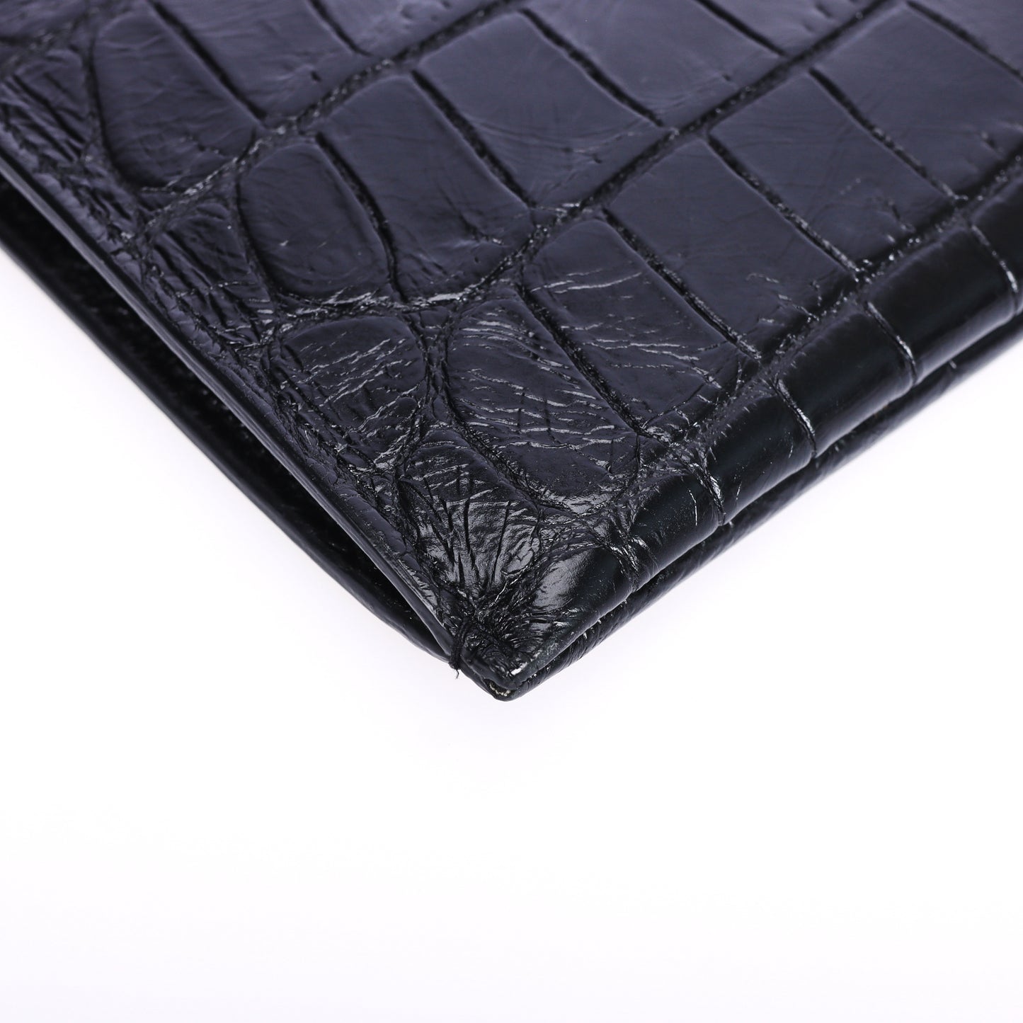 Pre-Owned Saint Laurent Zip Black Crocodile Embossed Calfskin Clutch 46383002