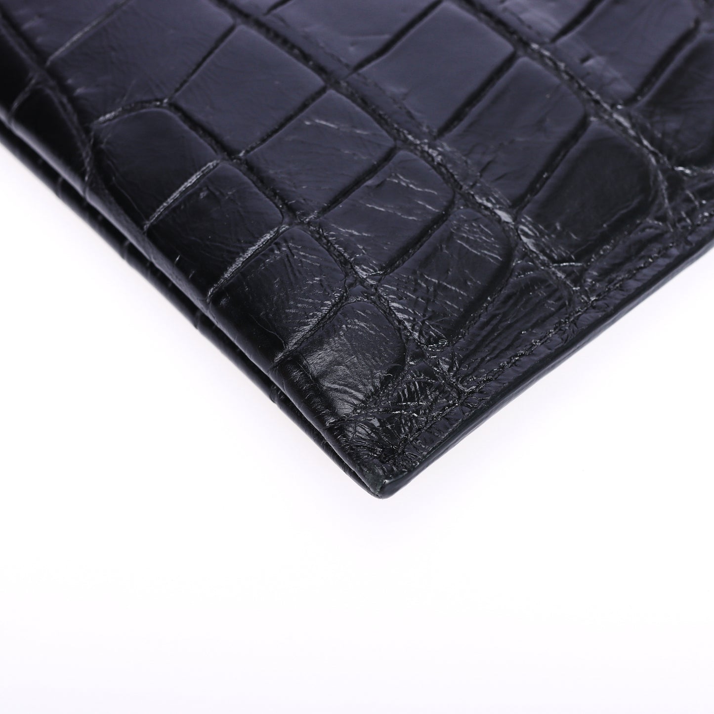 Pre-Owned Saint Laurent Zip Black Crocodile Embossed Calfskin Clutch 46383002