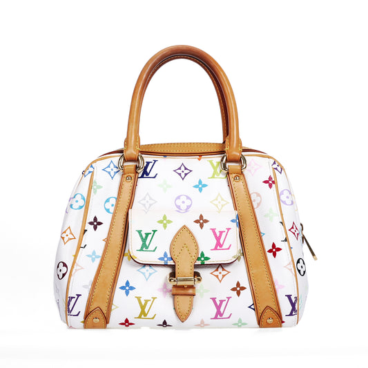 Pre-Owned Louis Vuitton Priscilla White Murakami  Coated Canvas Top Handle Bag 46418986