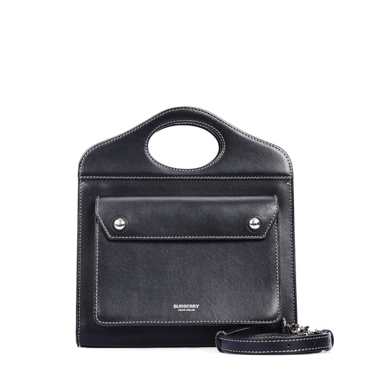 Pre-Owned Burberry Pocket Black Calfskin Top Handle Bag 47308687