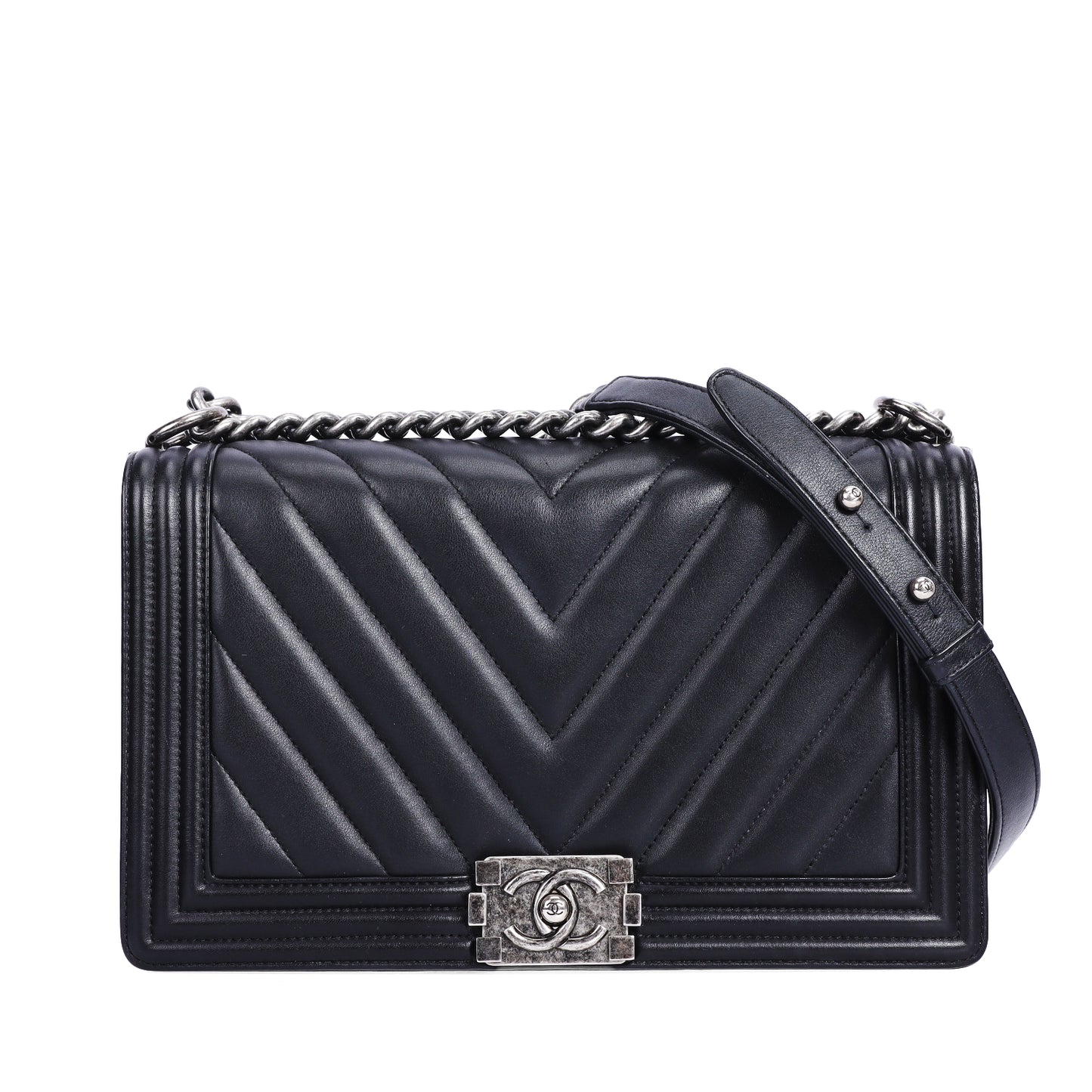 Pre-Owned Chanel Boy Black Calfskin Shoulder Bag 47707292  l