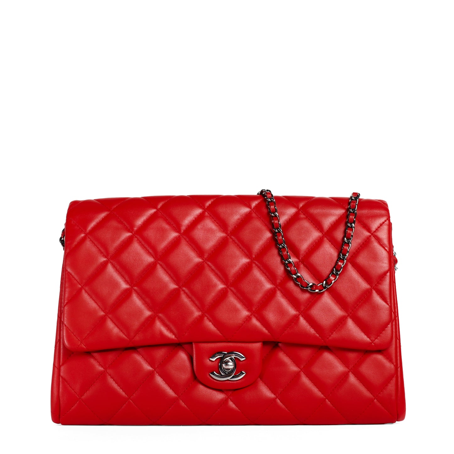 Pre-Owned Chanel Classic Flap Red Lambskin Shoulder Bag 48419950 L