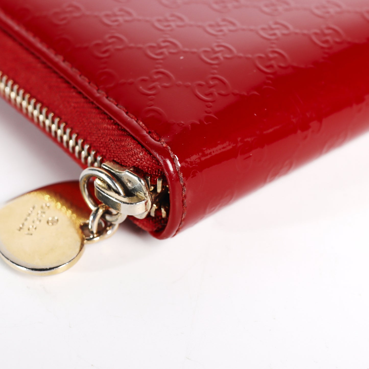 Pre-Owned Gucci  Zip-Around Microguccissima Red Patent Calfskin Wallet 49088886