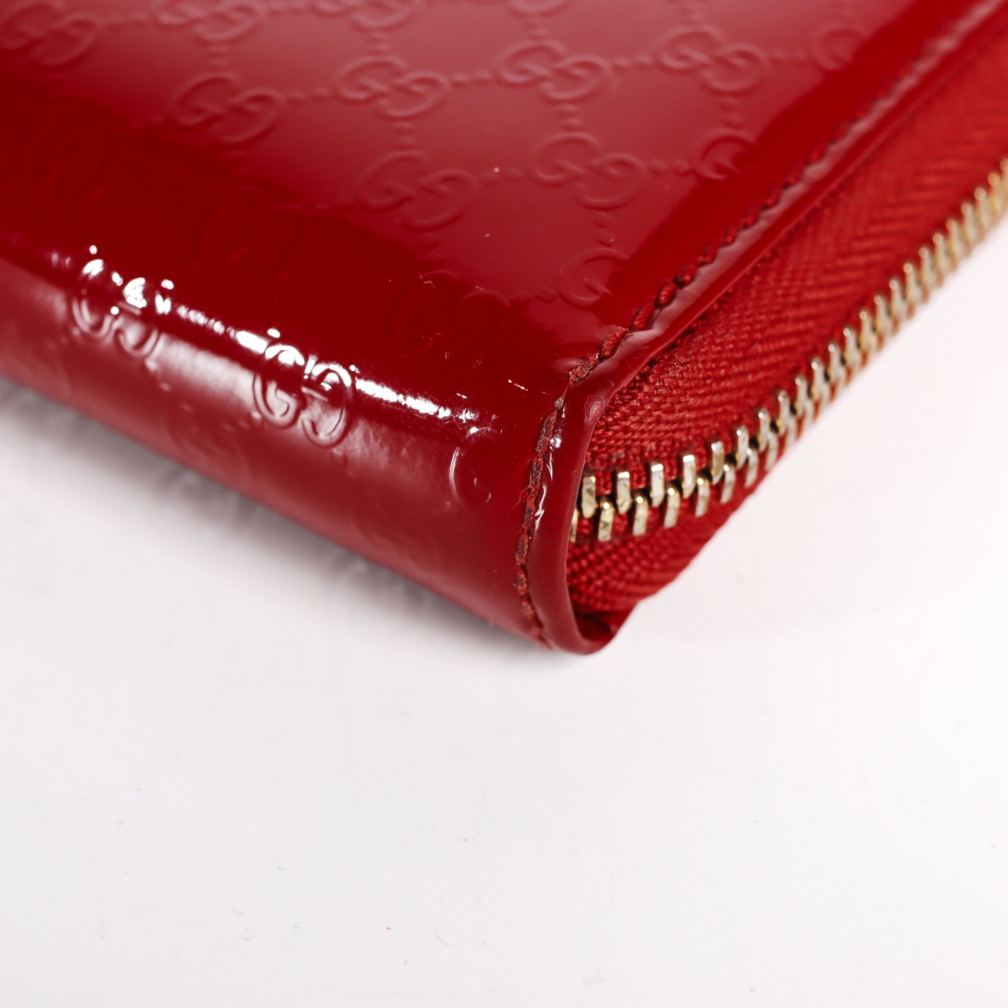Pre-Owned Gucci  Zip-Around Microguccissima Red Patent Calfskin Wallet 49088886