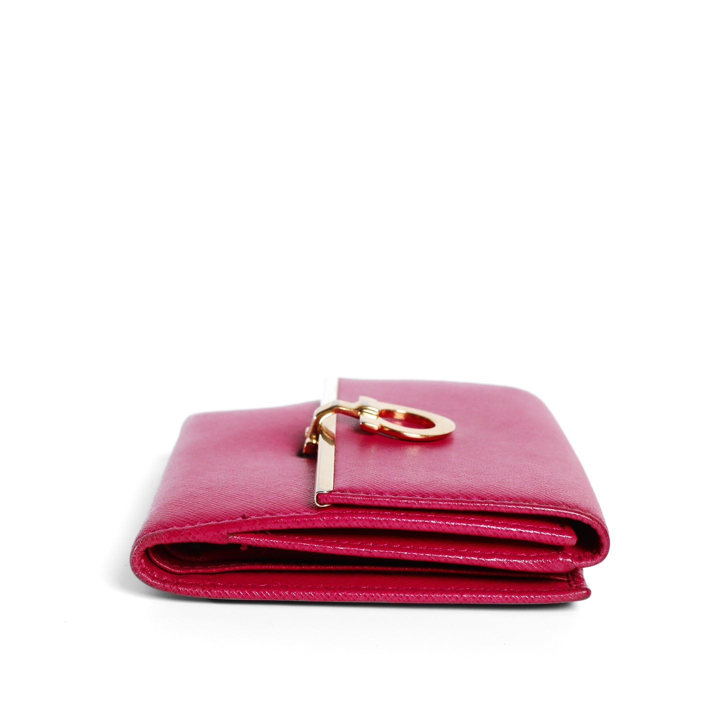 Pre-Owned Salvatore Ferragamo Gancini Compact Pink calfskin Small Leather Goods Wallet 49353372