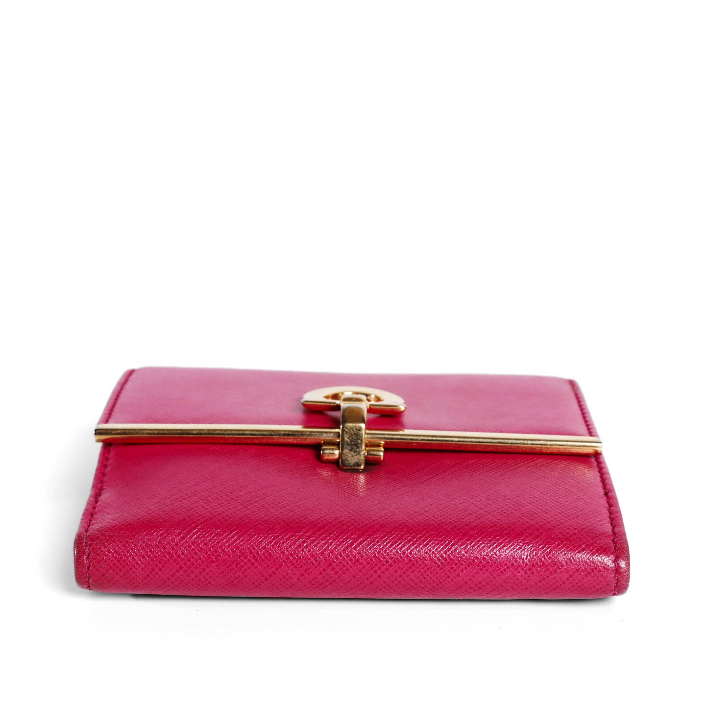 Pre-Owned Salvatore Ferragamo Gancini Compact Pink calfskin Small Leather Goods Wallet 49353372