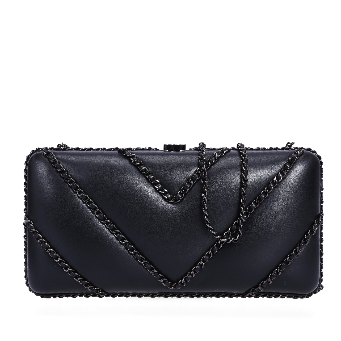 Pre-Owned Chanel Black Chevron Lambskin Leather Chain Around Clutch Crossbody Bag 49371485