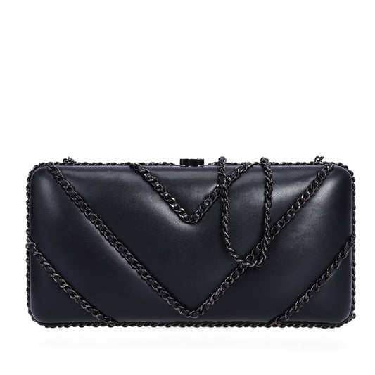 Pre-Owned Chanel Black Chevron Lambskin Leather Chain Around Clutch Crossbody Bag 49371485