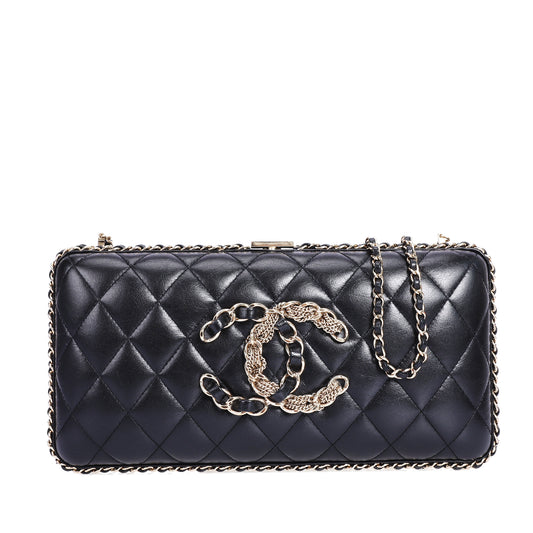 Pre-Owned Chanel Black Quilted Lambskin Evening Clutch Shoulder Bag 50505901