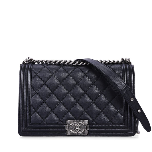Pre-Owned Chanel Le Boy Black Calfskin Quilted Crossbody Bag 50897545