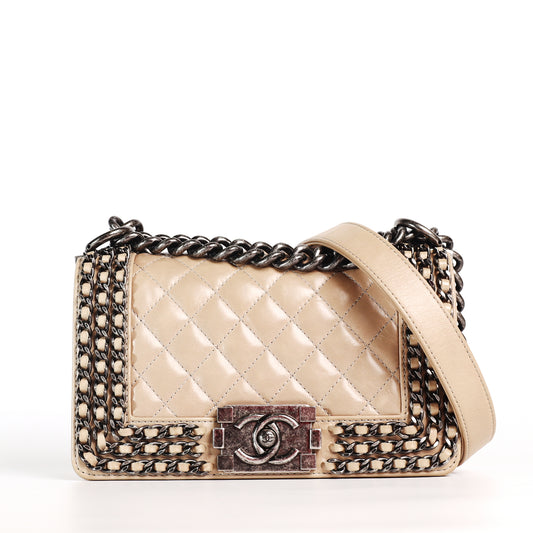 Pre-Owned Chanel Small Size Le Boy Beige Calfskin Shoulder Bag 51706967 L