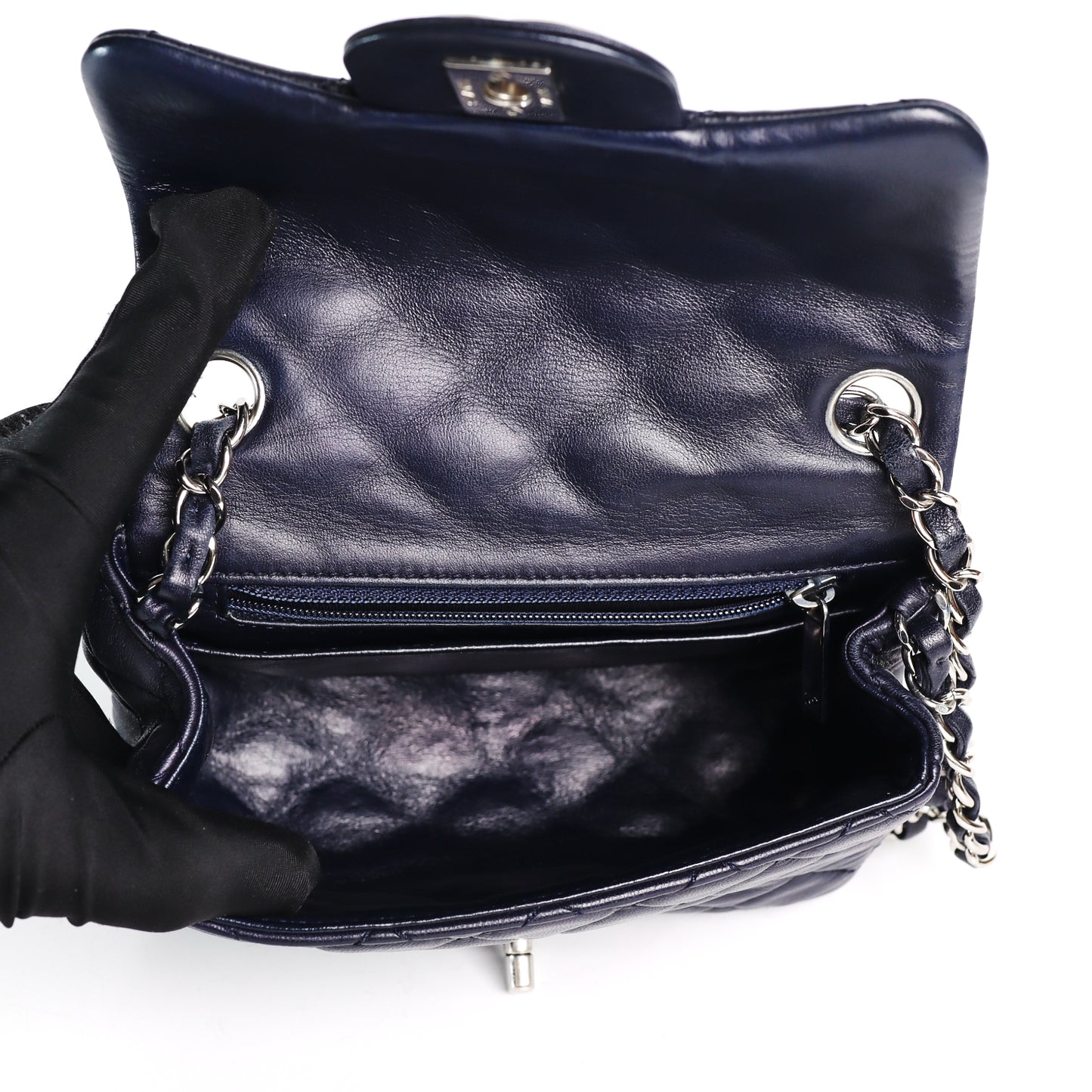 Pre-Owned Chanel Classic Flap Mini Size Navy Blue Lambskin Shoulder Bag 53128327