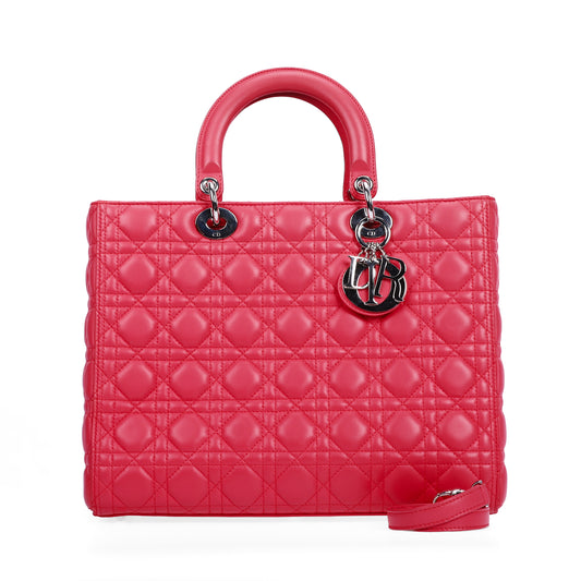 Pre-Owned Dior Lady Dior  Large Size Red Calfskin Shoulder Bag 54335367