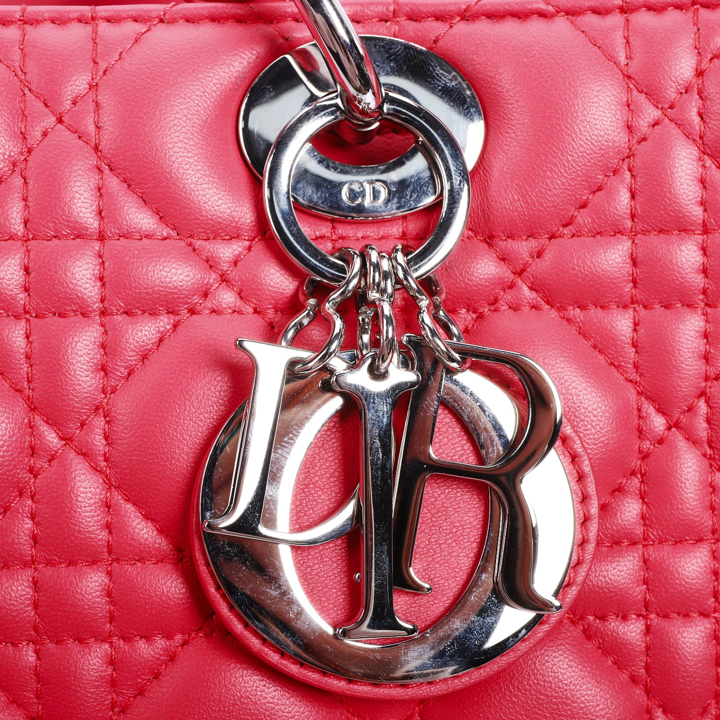 Pre-Owned Dior Lady Dior  Large Size Red Calfskin Shoulder Bag 54335367