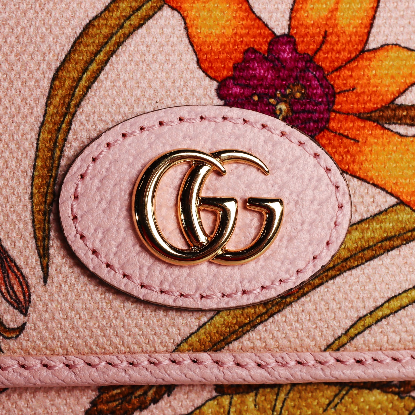 Pre-Owned Gucci Floral  Pink Calfskin Wallet On Chain 56291141