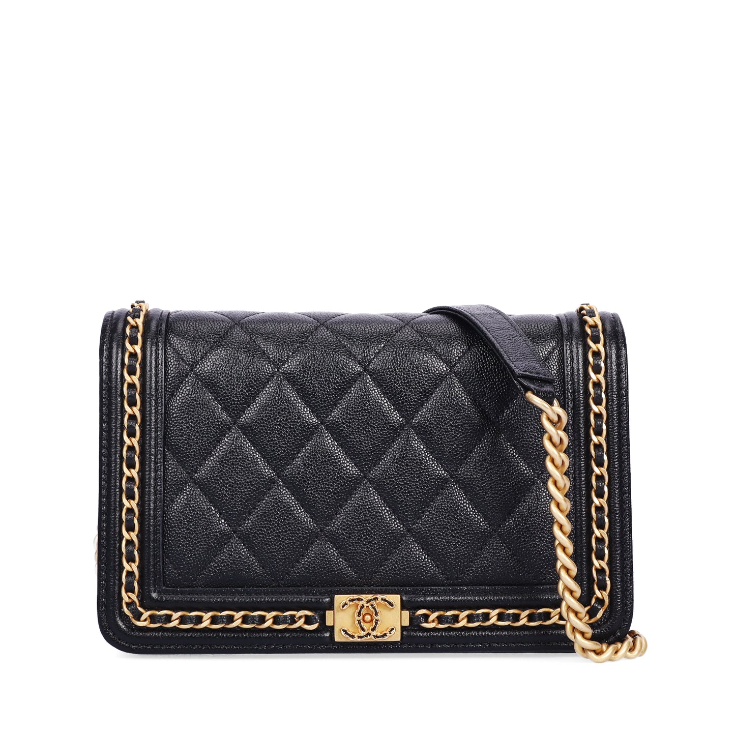 Pre-Owned CHANEL Boy Black Caviar Calfskin Wallet On Chain 56530039 L