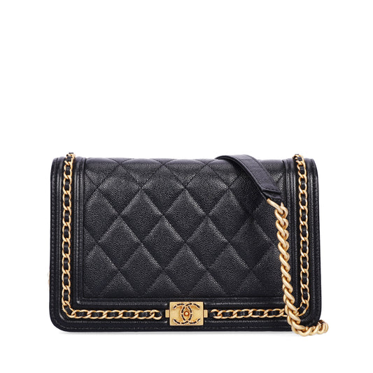 Pre-Owned CHANEL Boy Black Caviar Calfskin Wallet On Chain 56530039 L