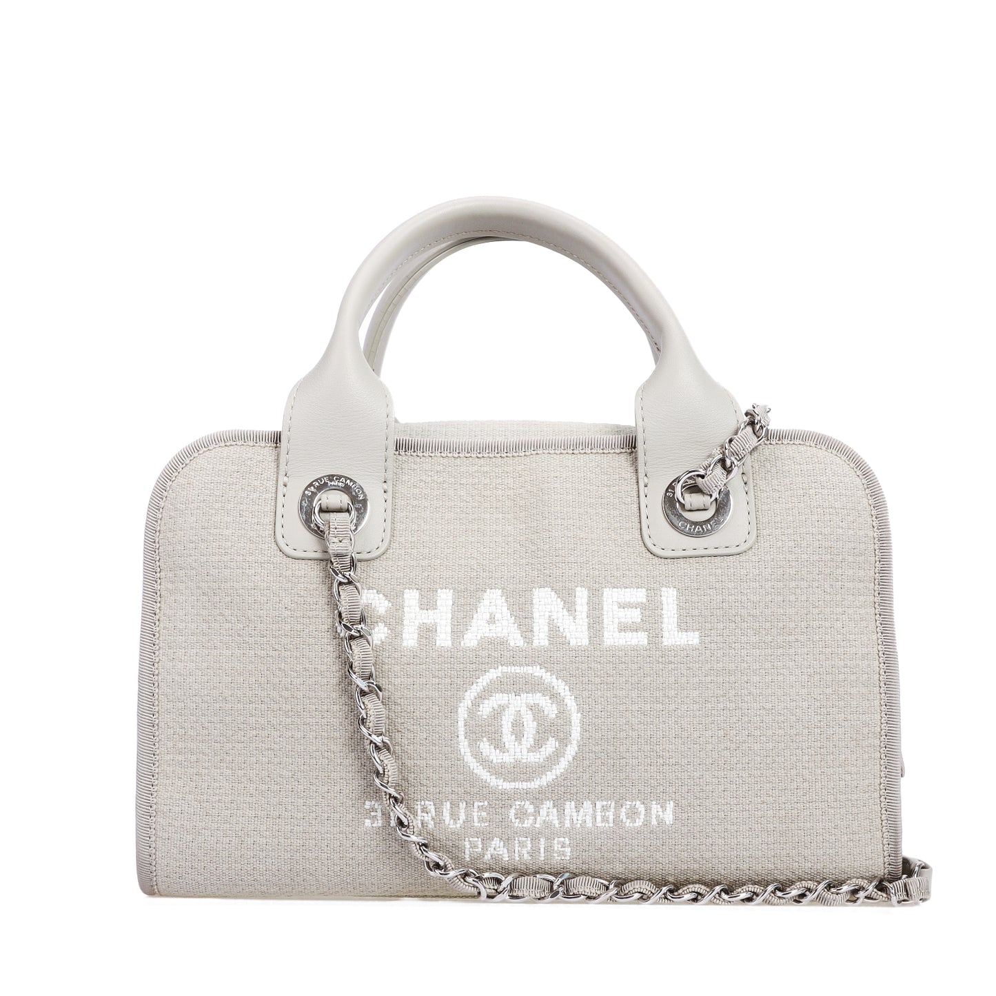 Pre-Owned Chanel Deauville Bowling Gray Canvas Shoulder Bag 56806447