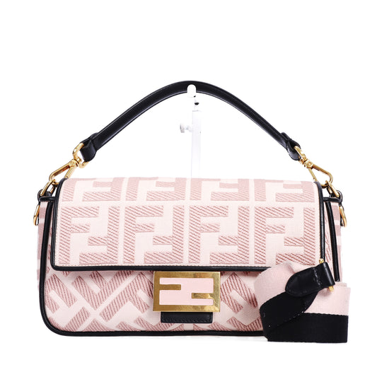 Pre-Owned Fendi Pink Zucca Embroidered Canvas Baguette Crossbody Bag  58936171