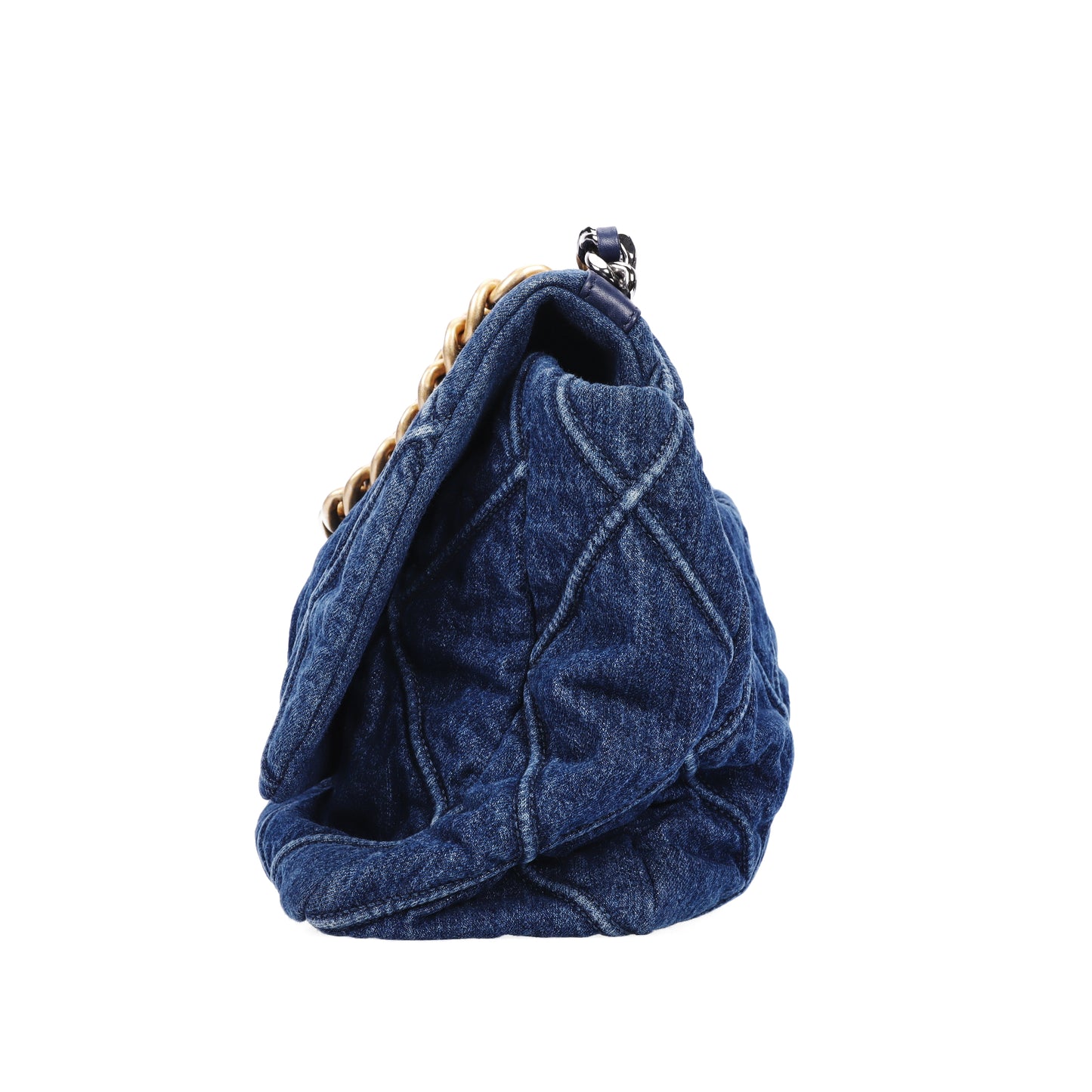 Pre-Owned Chanel 19 Large Size Blue Quilted Denim Shoulder Bag 59062679 L
