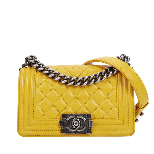 Pre-Owned Chanel Le Boy Small Size Yellow Calfskin Shoulder Bag 60849146 L