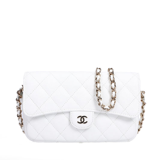 Pre-Owned Chanel Classic Flap White Calfskin Leather Chain Shoulder Bag 63949210