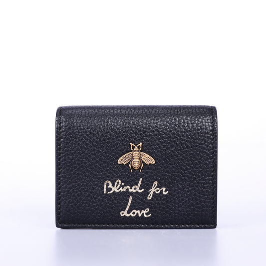 Pre-Owned Gucci Animalier Bee Black Calfskin Leather Small Wallet  64098083