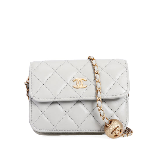 Pre-Owned Chanel Classic Quilted Grey Lambskin Leather Shoulder Bag 66562541