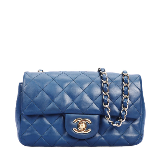 Pre-Owned Chanel Classic Flap Mini Blue Calfskin Shoulder Bag 67450330