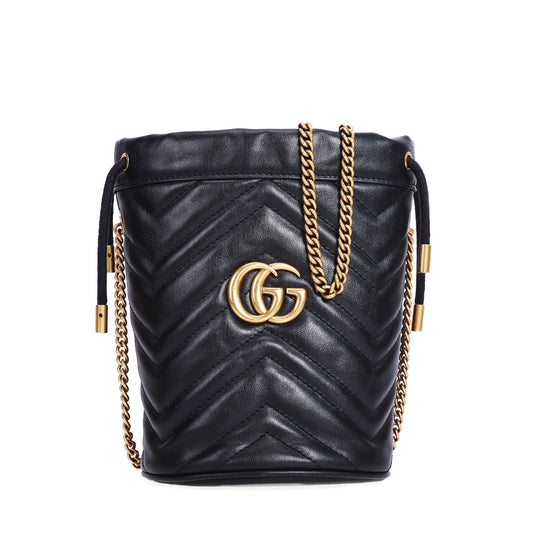 Pre-Owned Gucci GG Marmont Bucket Black Calfskin Shoulder Bag 67685325
