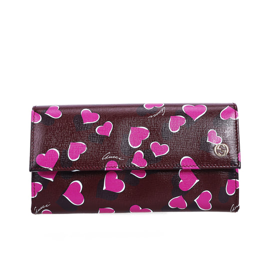Pre-Owned Gucci Heart Print New Wine Calfskin Long Wallet 68119828