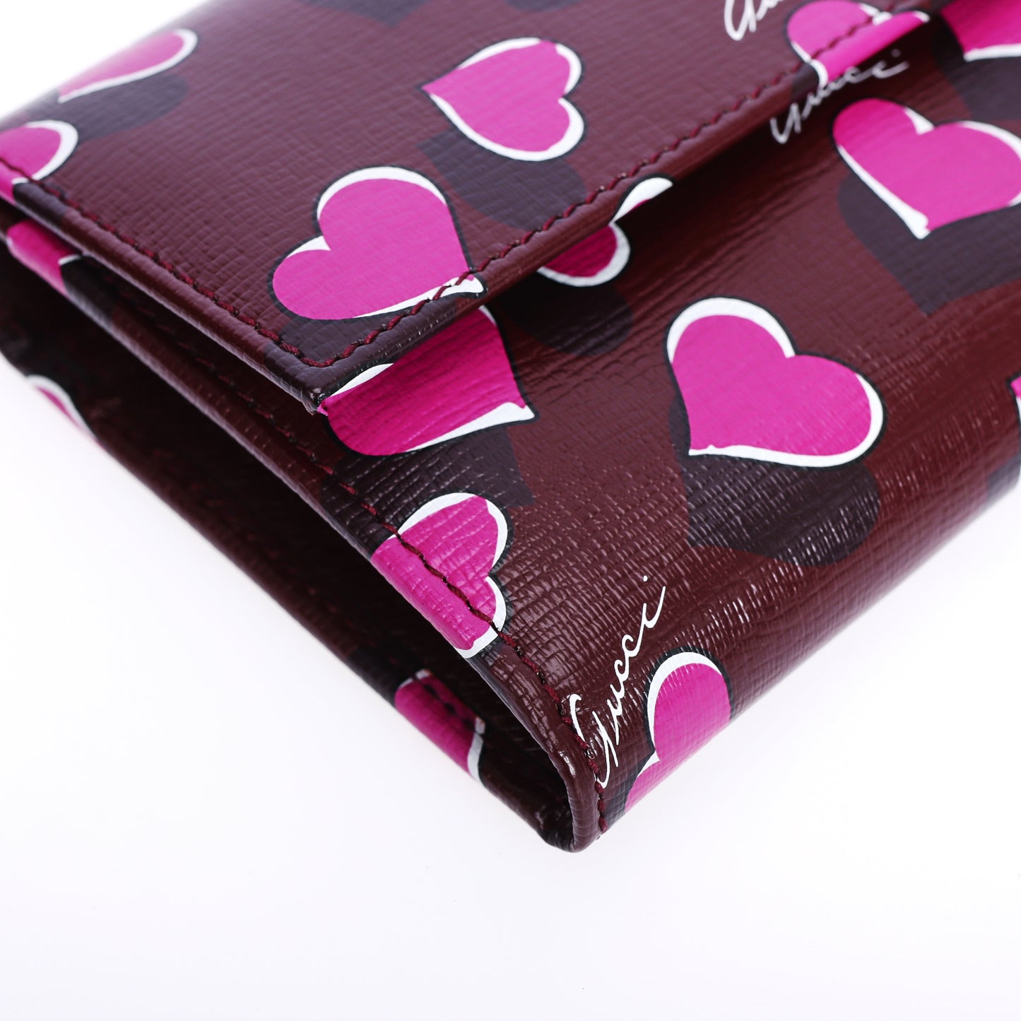 Pre-Owned Gucci Heart Print New Wine Calfskin Long Wallet 68119828