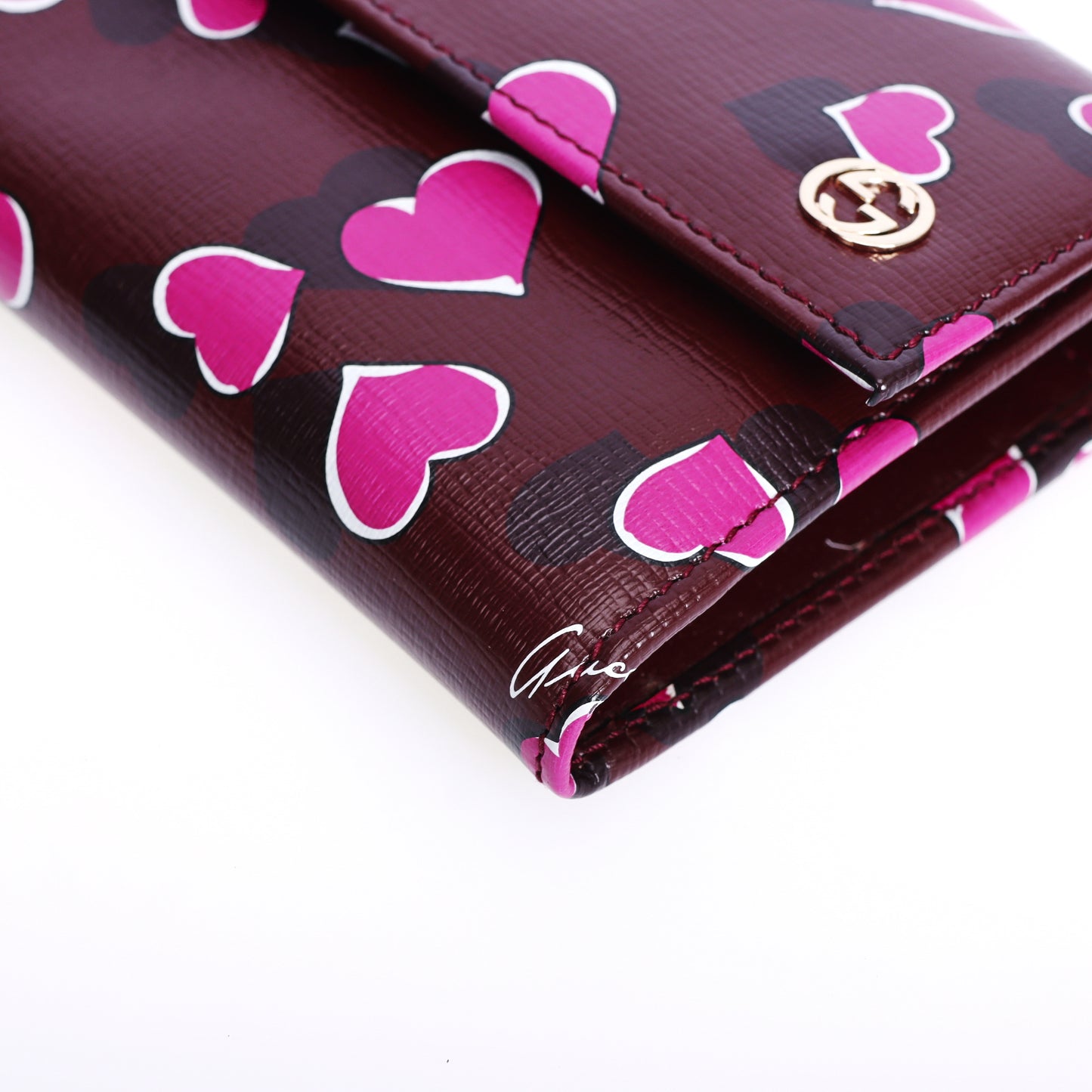 Pre-Owned Gucci Heart Print New Wine Calfskin Long Wallet 68119828