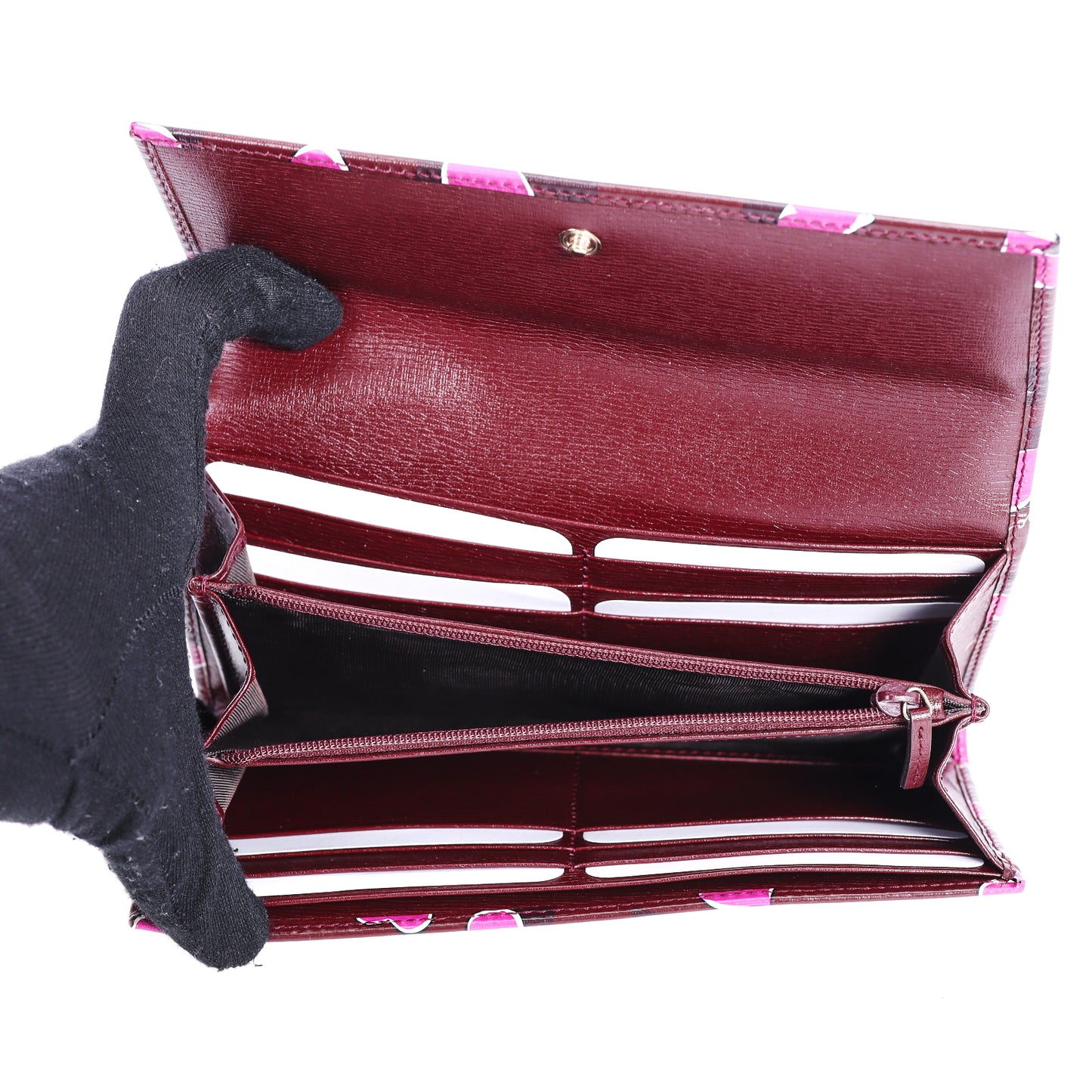 Pre-Owned Gucci Heart Print New Wine Calfskin Long Wallet 68119828