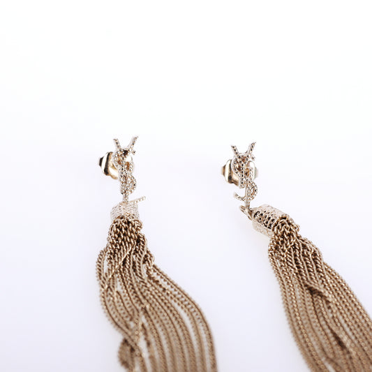 Pre-Owned Saint Laurent Tassel Chain Gold-Tone Drop Earrings 68692401