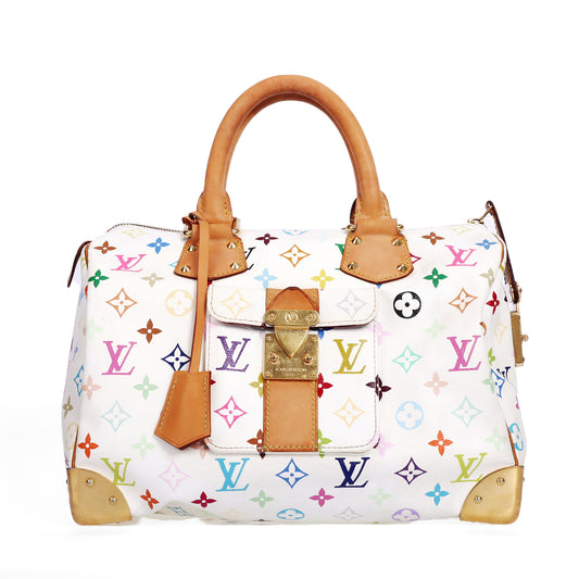Pre-Owned Louis Vuitton Speedy White Murakami Coated Canvas Top Handle Bag 69158498