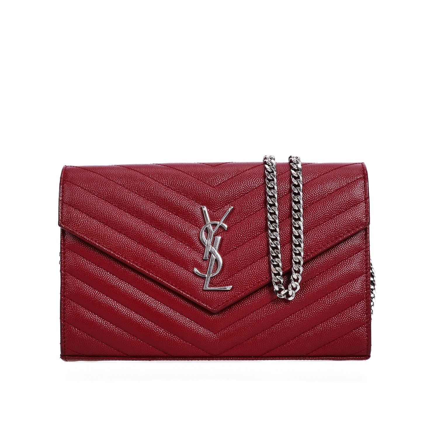 Pre-Owned Saint Laurent Red GGrain de Poudre Calfskin Wallet on Chain 69542553
