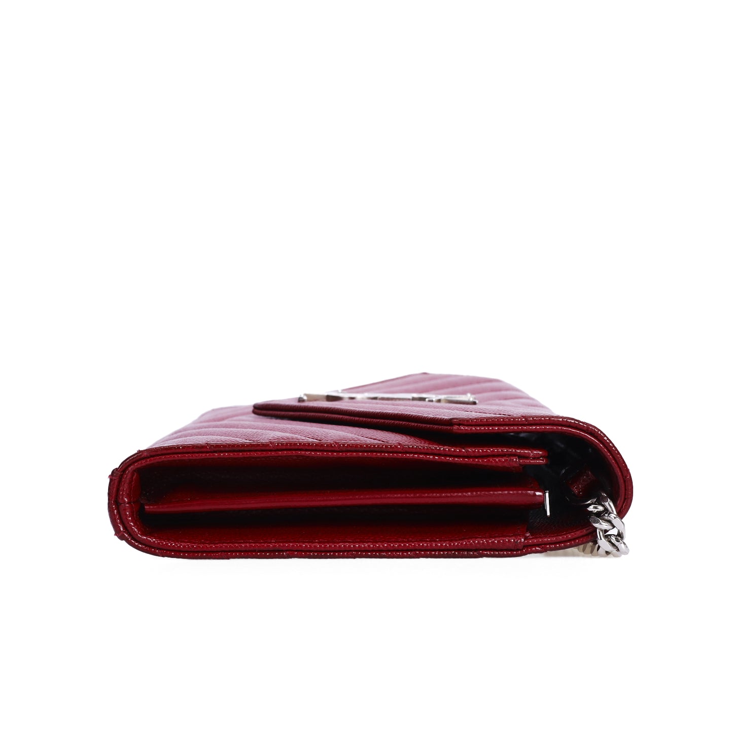 Pre-Owned Saint Laurent Red GGrain de Poudre Calfskin Wallet on Chain 69542553