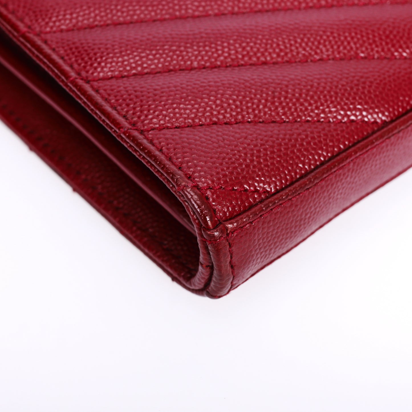 Pre-Owned Saint Laurent Red GGrain de Poudre Calfskin Wallet on Chain 69542553