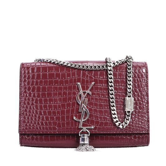 Pre-Owned Saint Laurent Kate Burgundy Monogram Croc-Embossed Calfskin Leather Wallet on Chain70544322