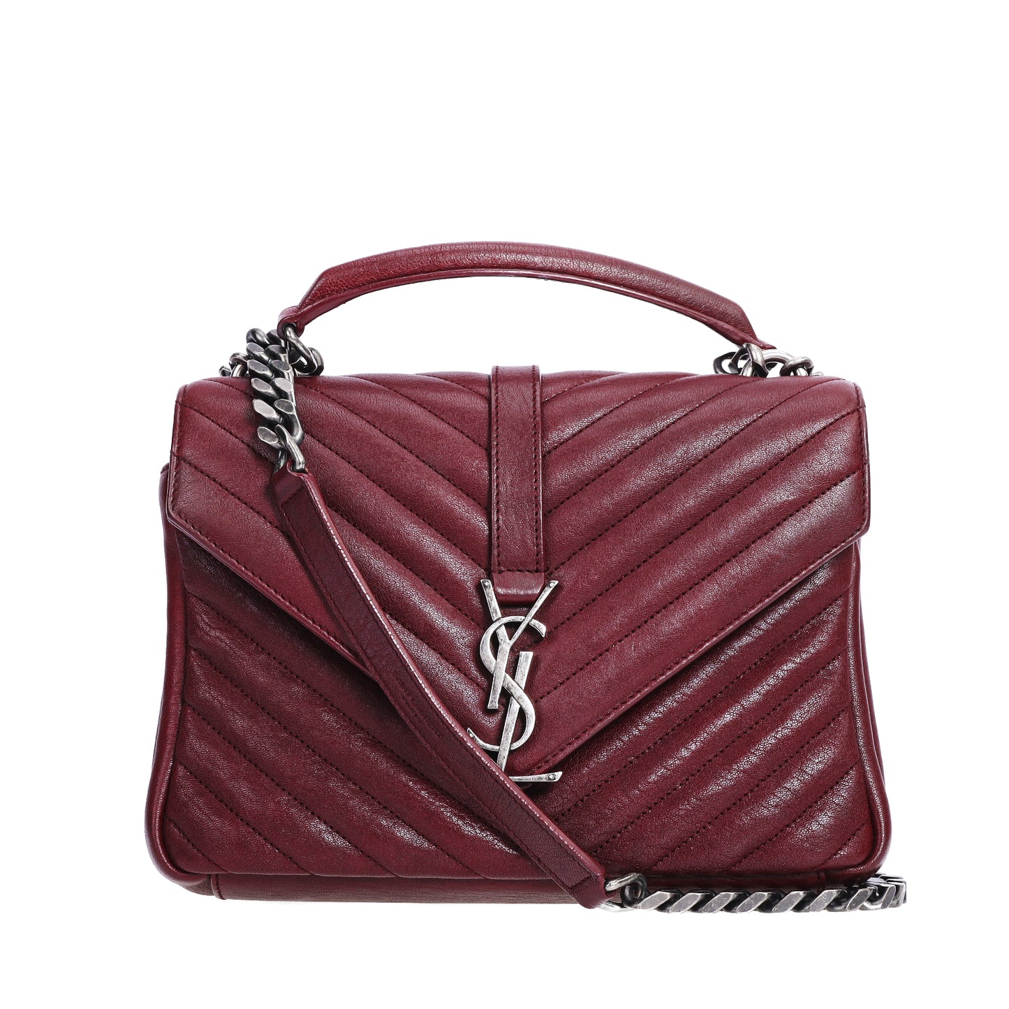Pre-Owned Saint Laurent Burgundy Chevron Quilted Calfskin 71468058